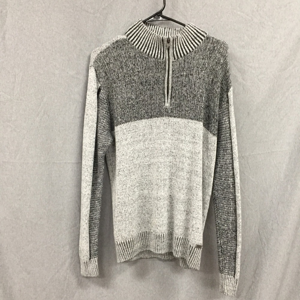 J.B. Holt Mens Large Grey Black Colorblock Quarter Zip Marled Knit Sweater